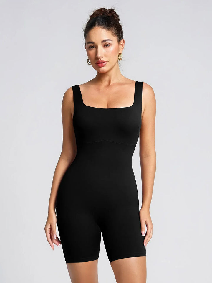 Square Neck Slimming Mid-Thigh Workout Romper