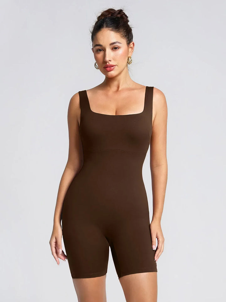 Square Neck Slimming Mid-Thigh Workout Romper