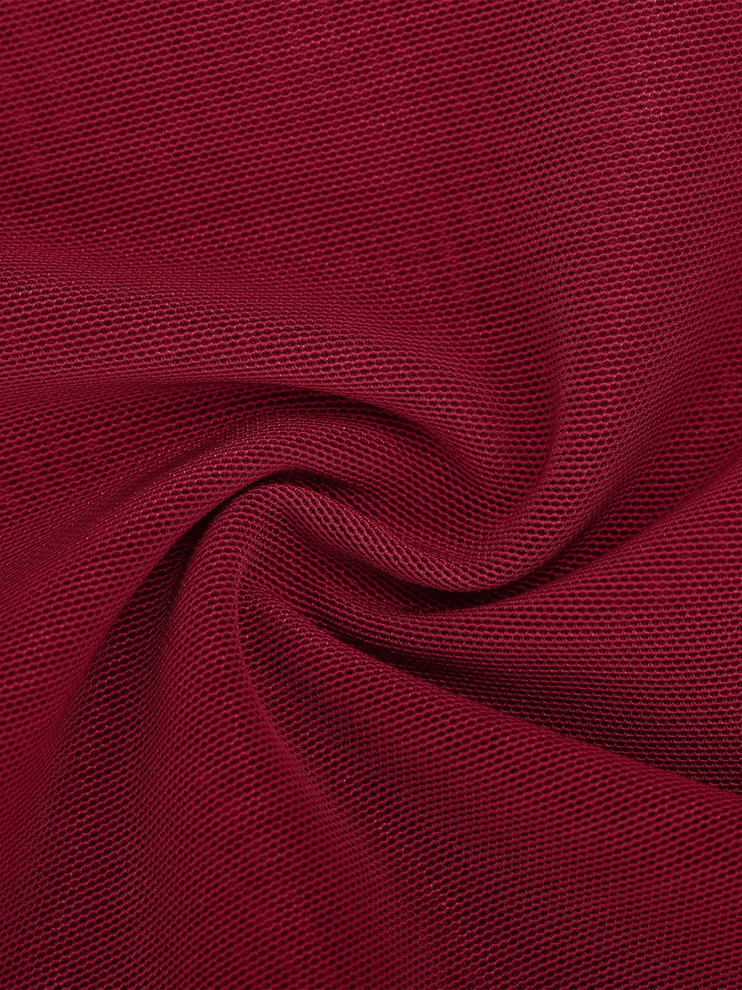 Swirled burgundy mesh fabric detail for tummy control wide leg jumpsuit