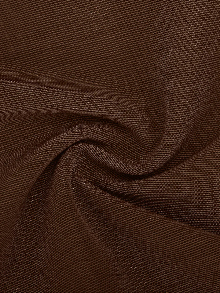 Brown textured mesh fabric, material for Popilush tummy control shapewear jumpsuit.