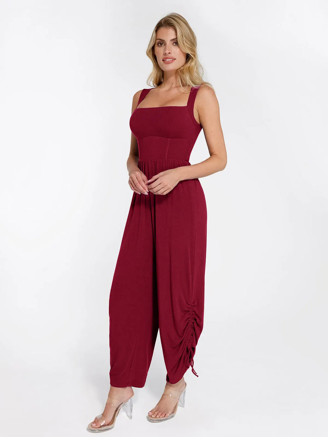 Popilush? Casual Slimming Jumpsuit Fashion Shapewear Square Neck Tummy Control Wide Leg Jumpsuit