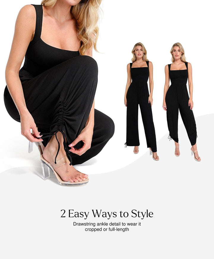 Popilush? Casual Slimming Jumpsuit Fashion Shapewear Square Neck Tummy Control Wide Leg Jumpsuit