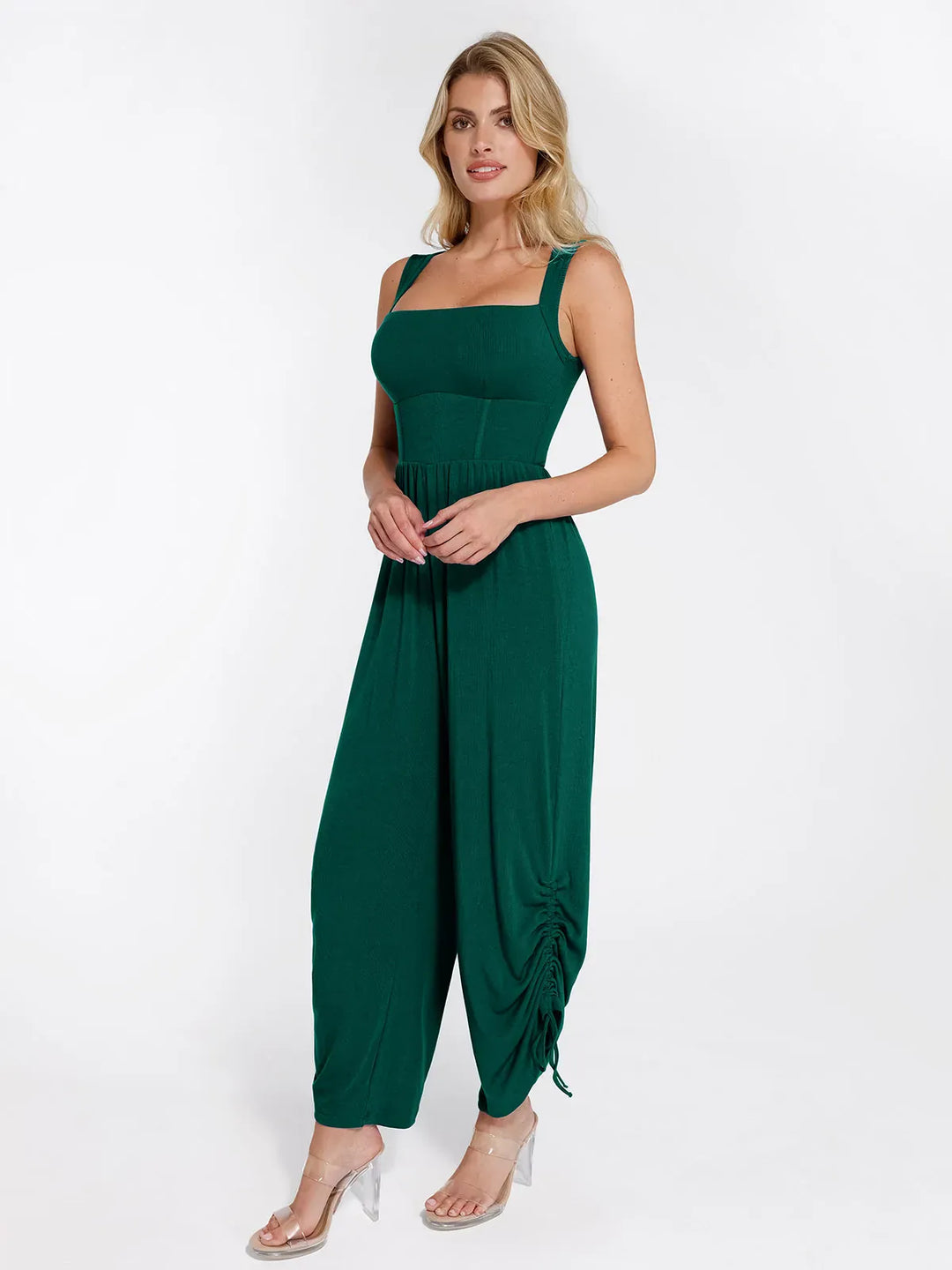 Popilush? Casual Slimming Jumpsuit Fashion Shapewear Square Neck Tummy Control Wide Leg Jumpsuit