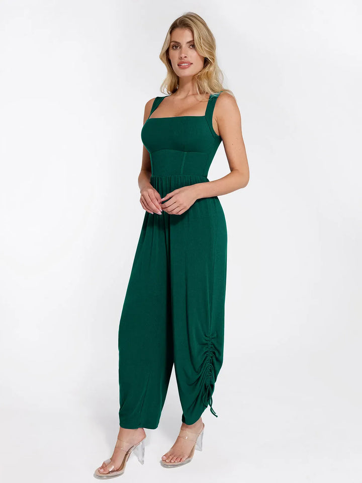 Popilush? Casual Slimming Jumpsuit Fashion Shapewear Square Neck Tummy Control Wide Leg Jumpsuit