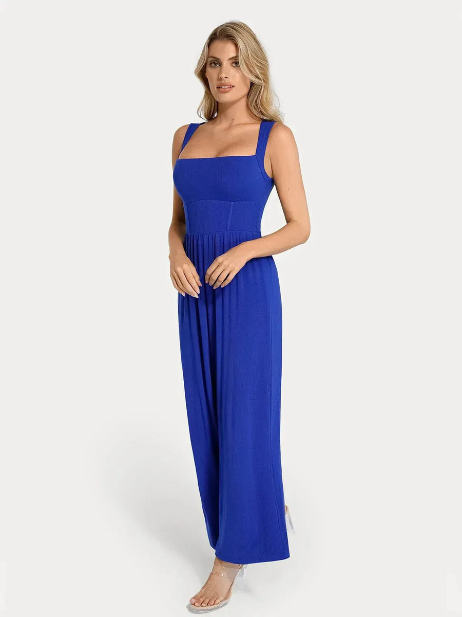 Popilush? Casual Slimming Jumpsuit Fashion Shapewear Square Neck Tummy Control Wide Leg Jumpsuit