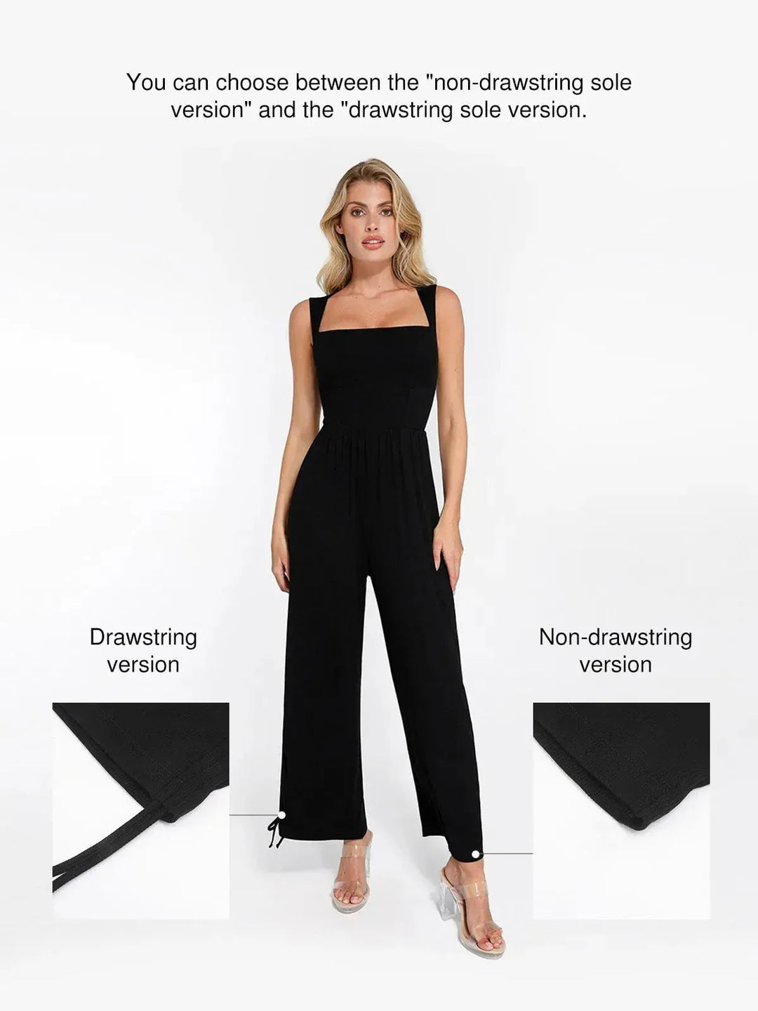 Popilush? Casual Slimming Jumpsuit Fashion Shapewear Square Neck Tummy Control Wide Leg Jumpsuit