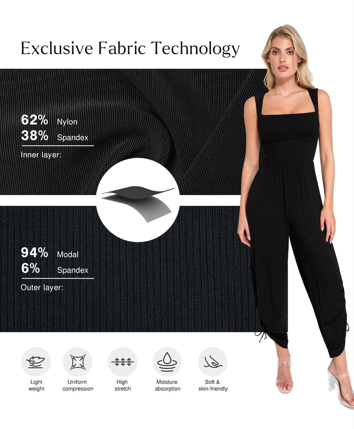 Popilush? Casual Slimming Jumpsuit Fashion Shapewear Square Neck Tummy Control Wide Leg Jumpsuit