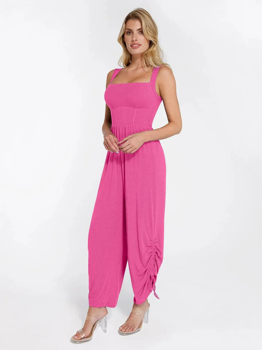 Popilush? Casual Slimming Jumpsuit Fashion Shapewear Square Neck Tummy Control Wide Leg Jumpsuit