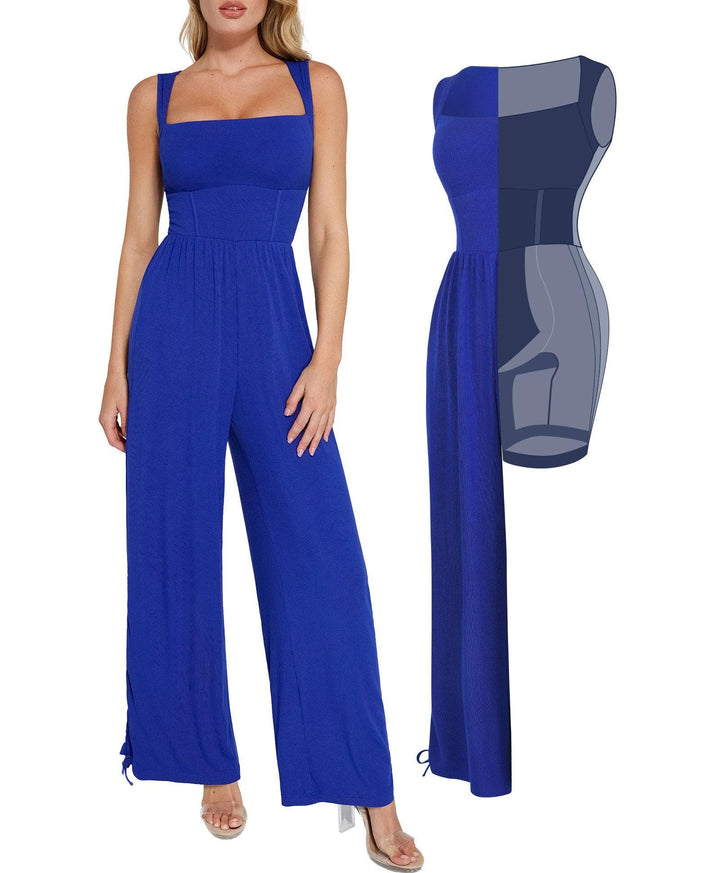 Popilush? Casual Slimming Jumpsuit Fashion Shapewear Square Neck Tummy Control Wide Leg Jumpsuit