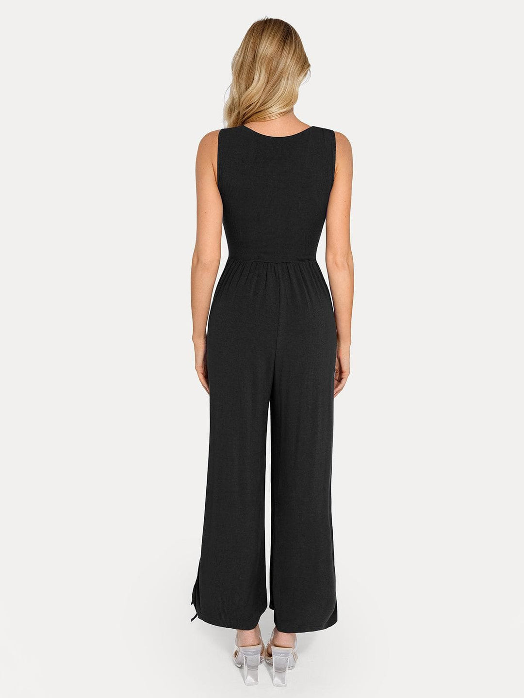 Popilush? Casual Slimming Jumpsuit Fashion Shapewear Square Neck Tummy Control Wide Leg Jumpsuit