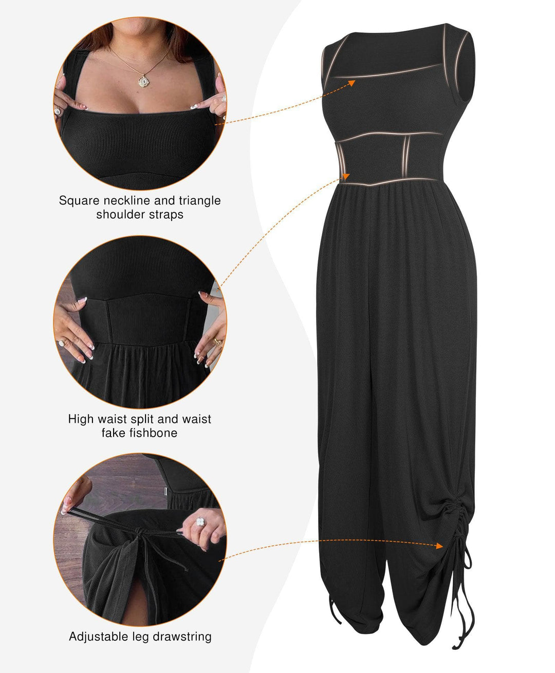 Popilush? Casual Slimming Jumpsuit Fashion Shapewear Square Neck Tummy Control Wide Leg Jumpsuit