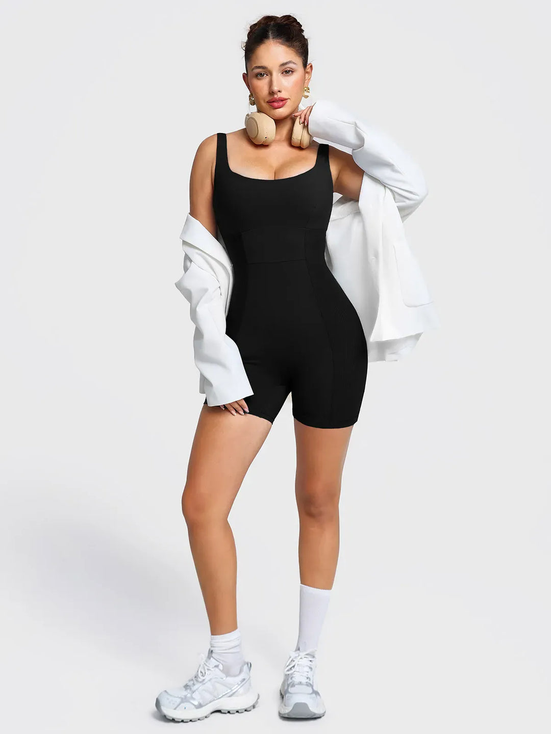 Square Neck Tummy Control Strappy Romper