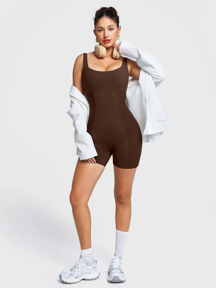 Square Neck Tummy Control Strappy Romper