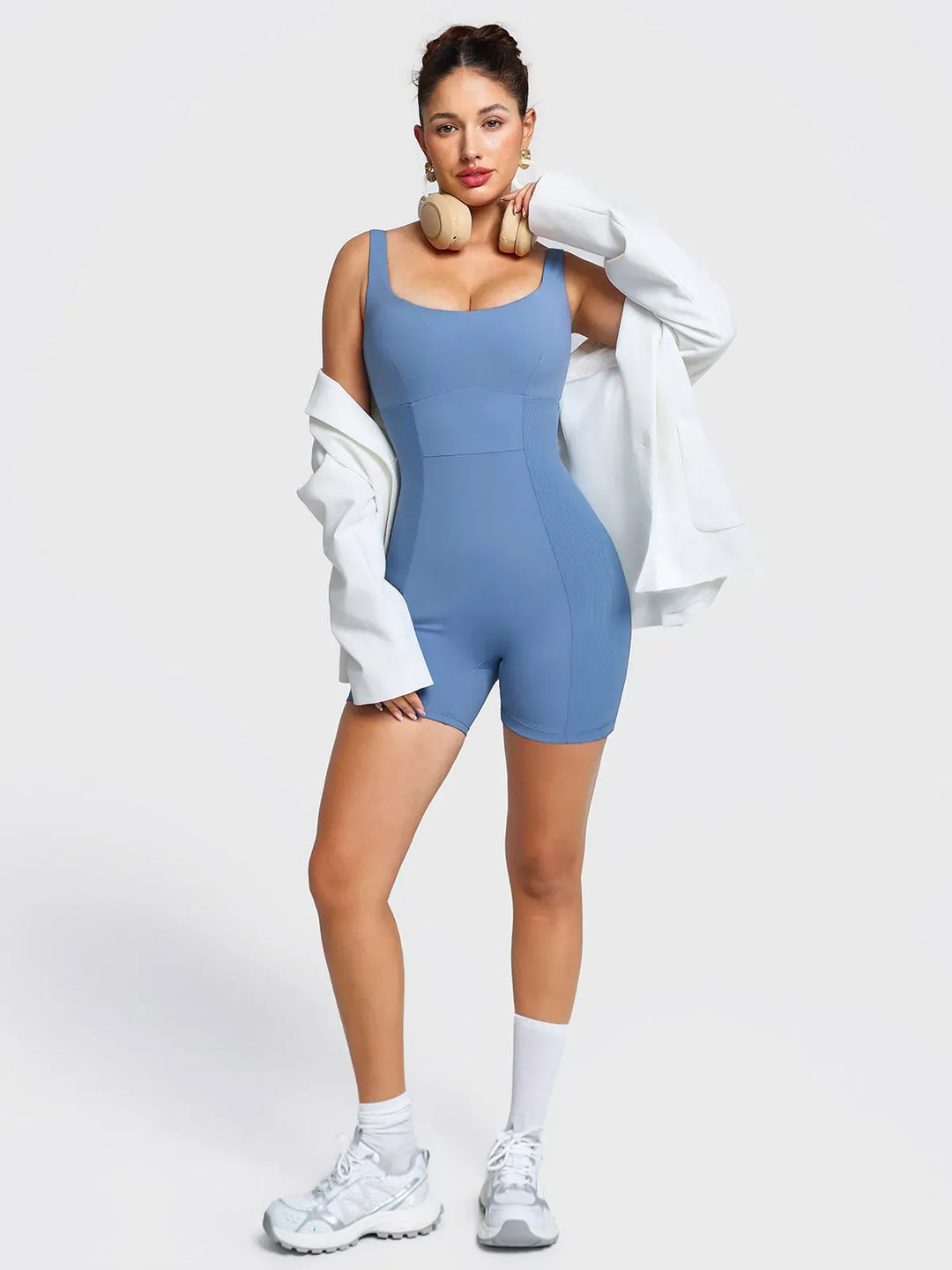 Square Neck Tummy Control Strappy Romper