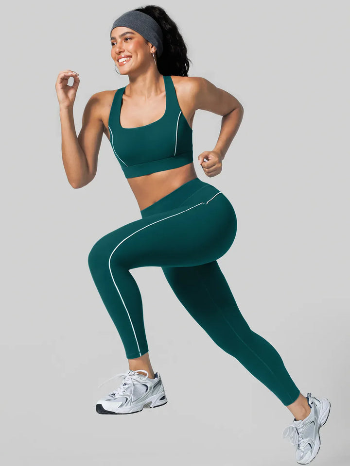 A model wearing a BRXL® Tummy Control High Rise Yoga Leggings in