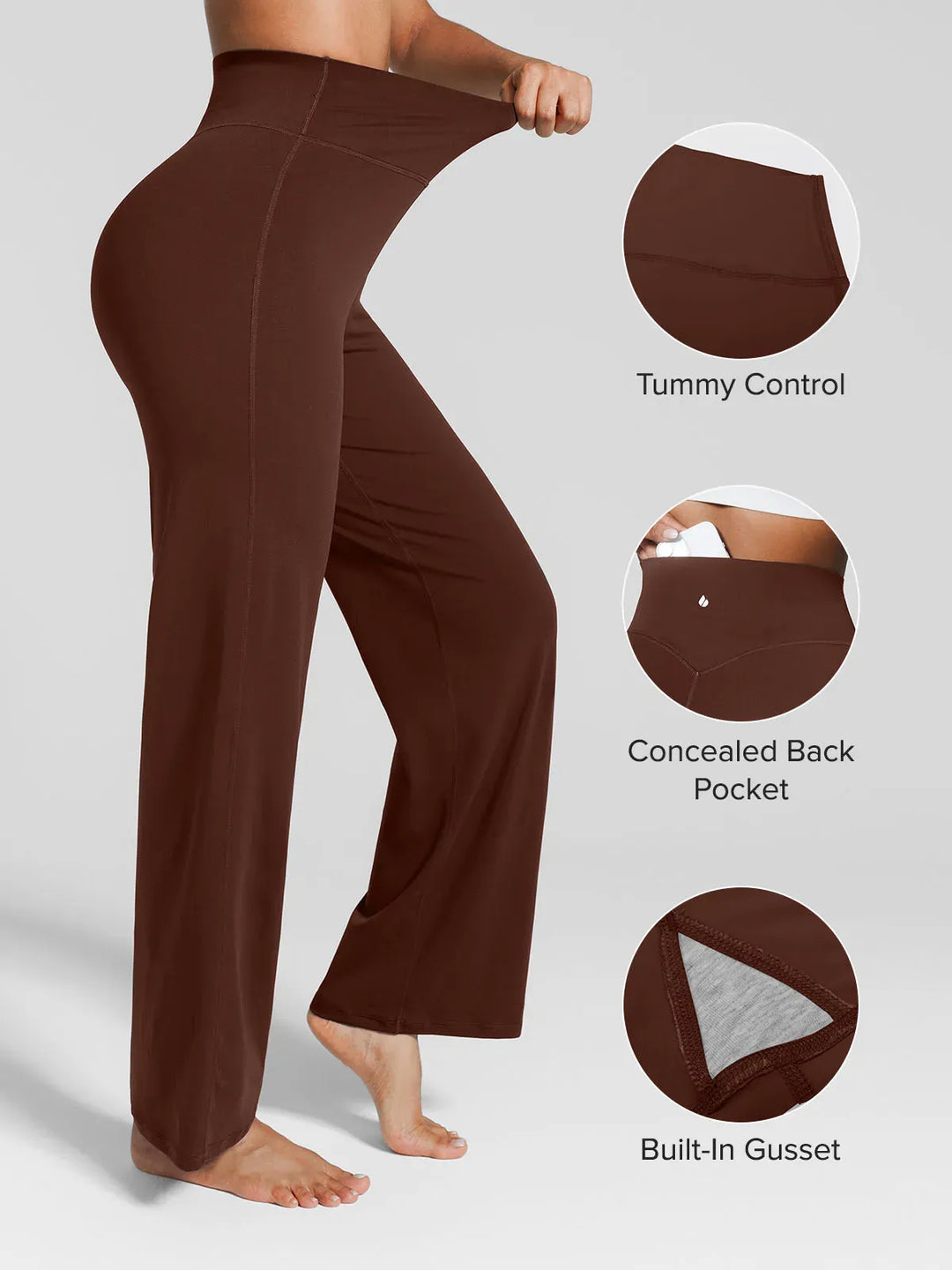 A model wearing a BRXL® Tummy Control Wide Leg Activewear Leggings in