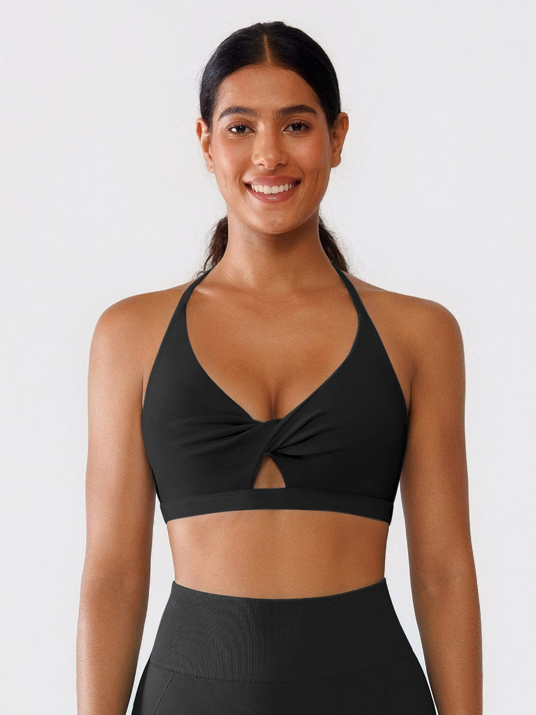 BRXL® XS（0-2） / Black Twist Front Low Impact Halter Sports Bra