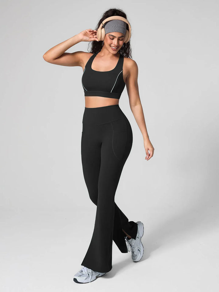 A model wearing a BRXL® Wide Strap Yoga-Friendly Sports Bra