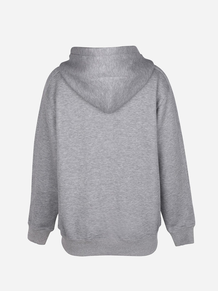 A model wearing a OTHERS Classic Hooded Sweatshirt Cotton Zip Hoodie in