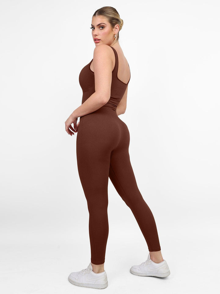 Bodycon activewear from Popilush?, brown square neck jumpsuit