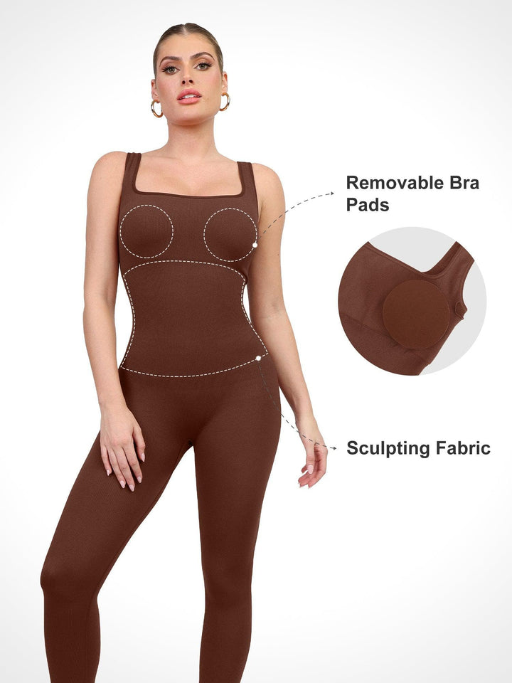 Popilush? Brown Jumpsuit, features sculpting fabric and bra pads.