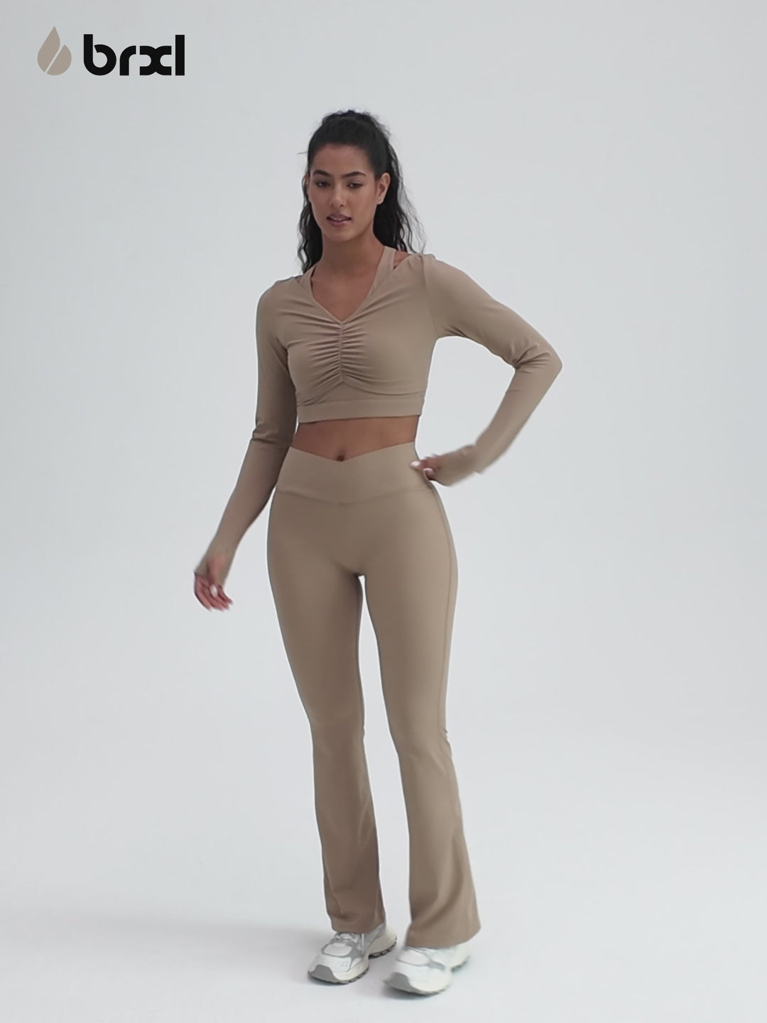 BrxlZero™ Off Shoulder Long Sleeve Crop Top with Built-In Bra