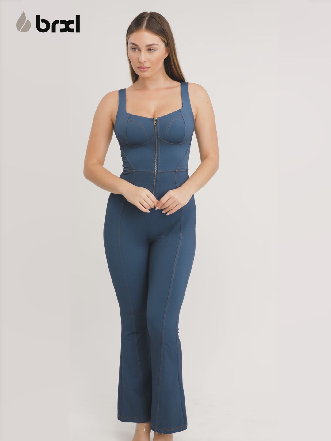 Shapewear Denim Sculpting Tank Flare Leg Jumpsuit